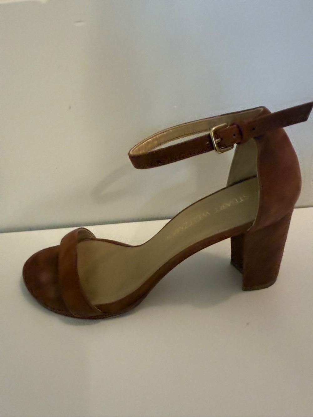 Stuart Weitzman Suede Ankle Strap Block Heel Sandals Brown Carmel Brown size 7.5 - Picture 11 of 16